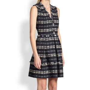 PROENZA SCHOULER Navy Black & White Tweed Boucle Fit & Flare Sleeveless Dress 6